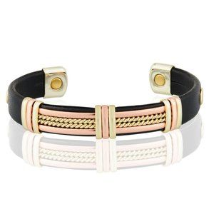Two Tone Copper Leatherette Magnetic Bracelet Arthritis Pain Therapy Cuff Bangle